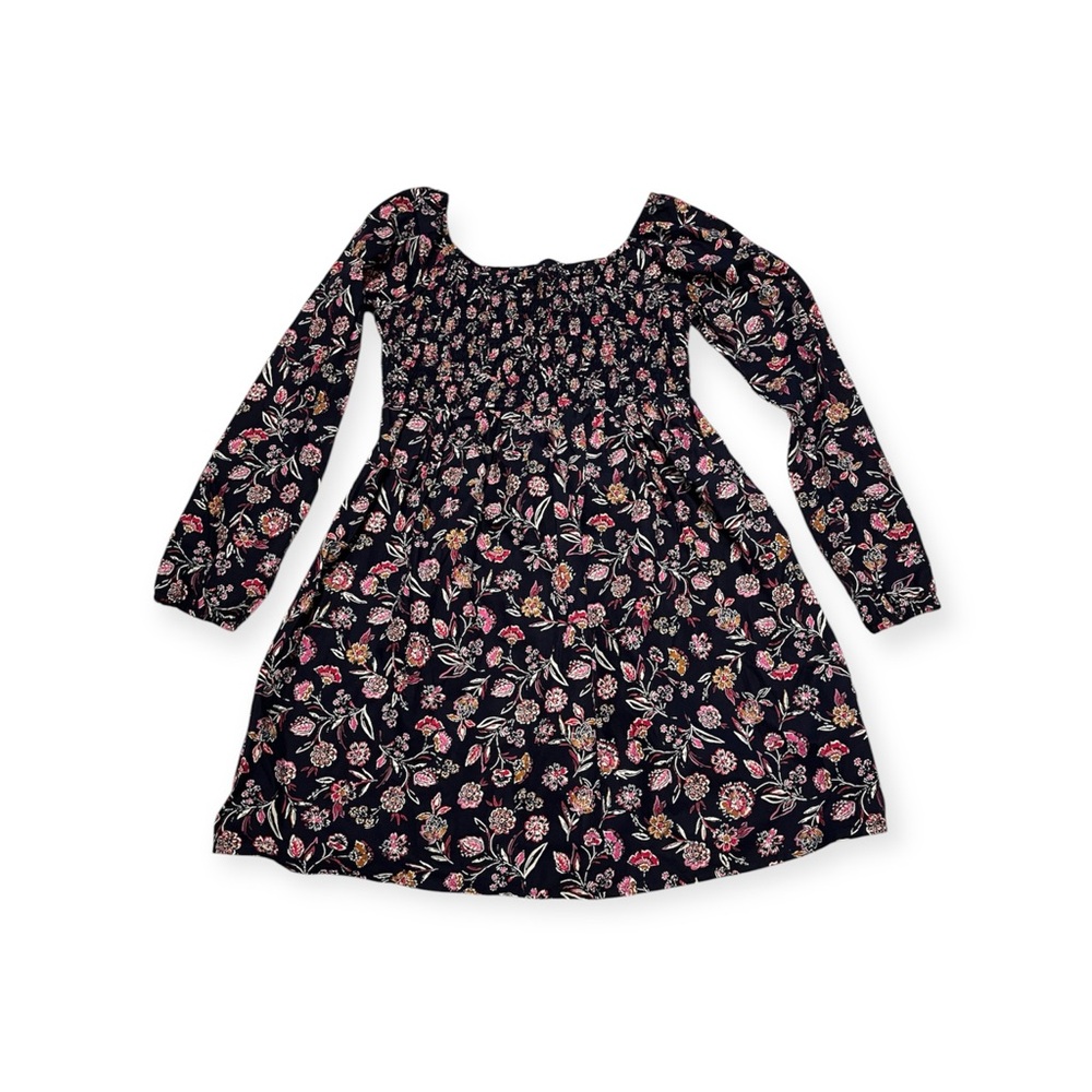 GAP Navy Floral Smocked Long-Sleeve Dress with Pink Blossoms